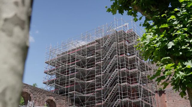 Limburg Monastery Ruins Under Restoration, Covered in Scaffolding in Bad D&uuml;rkheim, Germany