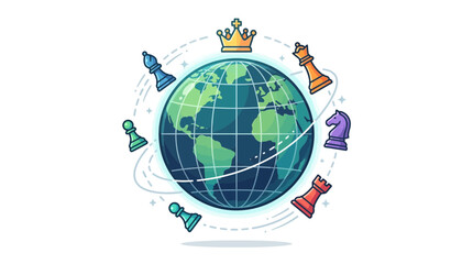 Global Chess Strategy: World Earth with Chess Pieces Orbiting © Country