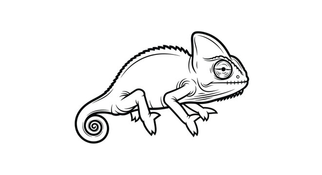 A chameleon with curled tail sitting.