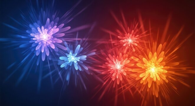 Vibrant abstract fireworks display with cool and warm color gradients perfect for celebratory designs