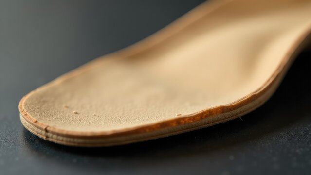A single shoe sits on a table with nothing else in the scene