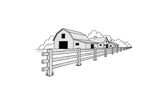 Barn with wooden fence line rural.