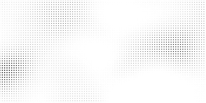 Abstract gray halftone corner wave pattern with fading dots on white background, smooth gradient motion texture, minimal modern digital geometric design composition