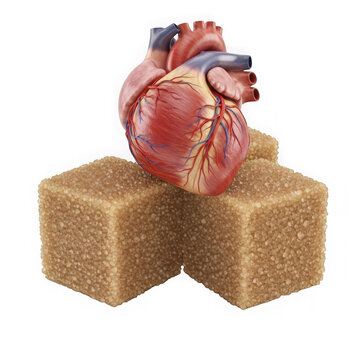 3d model of human heart on wooden blocks isolated on transparent background