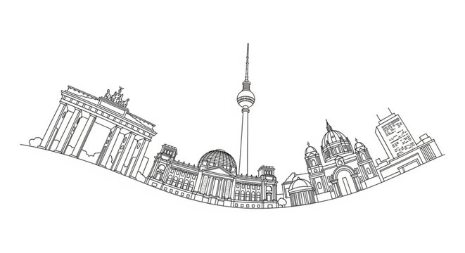 Berlin city skyline with famous landmarks.