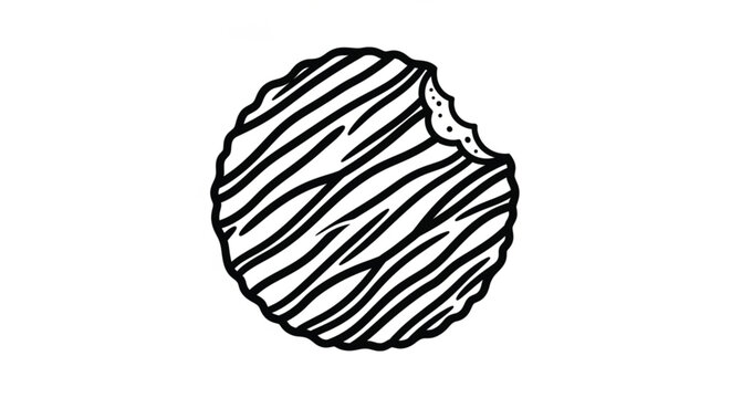 A bitten cookie with lines.