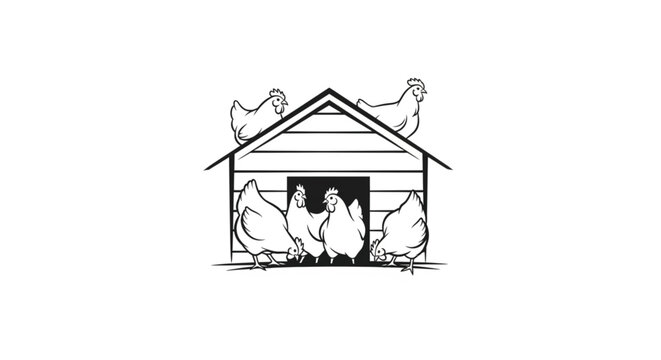 Black and white chickens in coop.