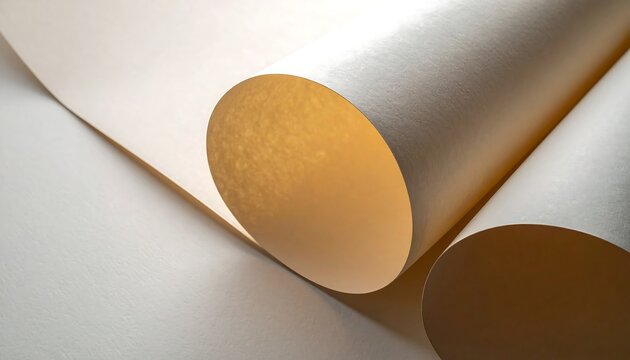 A close-up view of curled metallic sheets in warm golden hues