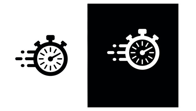 Minimalist stopwatch icon set representing fast time and urgency in black and white flat design.