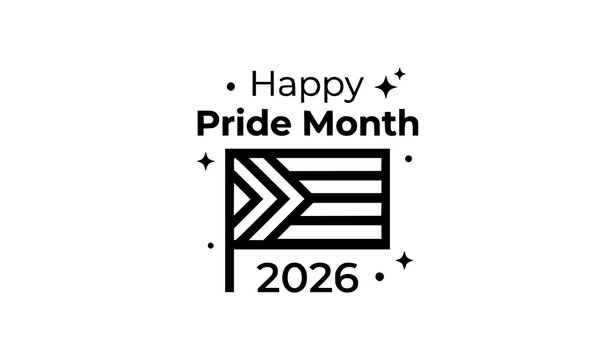 Happy Pride Month 2026 logo design with pride inspired flag emblem vector