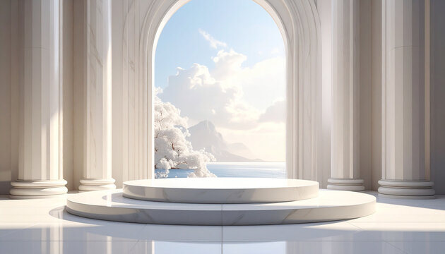 Podium stage with arch and sea backdrop