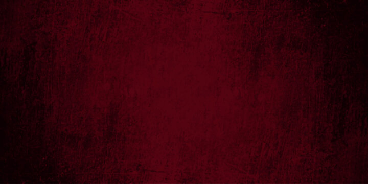 Dark red abstract grunge texture background. Moody burgundy concrete wall surface with vignette borders for design.