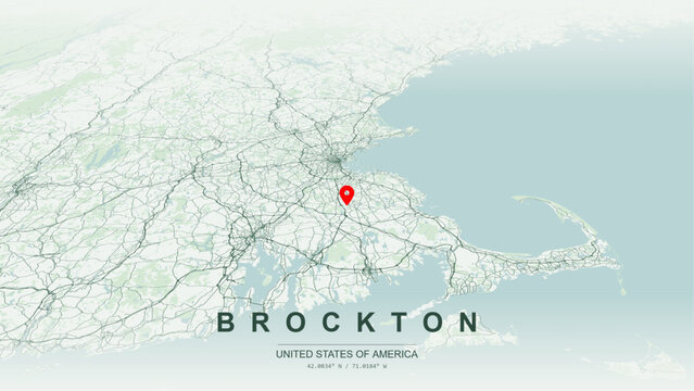 Modern minimalist vector map of Brockton, Massachusetts, USA. High-quality scalable illustration of Brockton city grid, Salisbury Plain River contours for posters design.