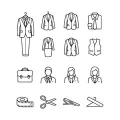 Fototapeta premium Line art business attire icons set including suits and accessories