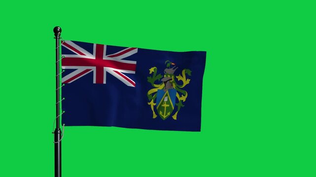 Pitcairn Islands Flag Waving on Green Screen Background 4K Loop Animation