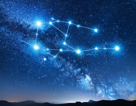 vibrant starfield image featuring the taurus constellation with the hyades and pleiades star clusters glowing in rich blue tones