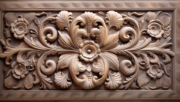 intricate floral bas relief sculpture on textured wall