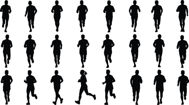 Collection of Silhouettes of People Running in Various Poses and Paces runner human