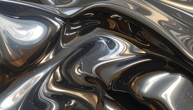 Abstract chrome liquid surface with glossy folds