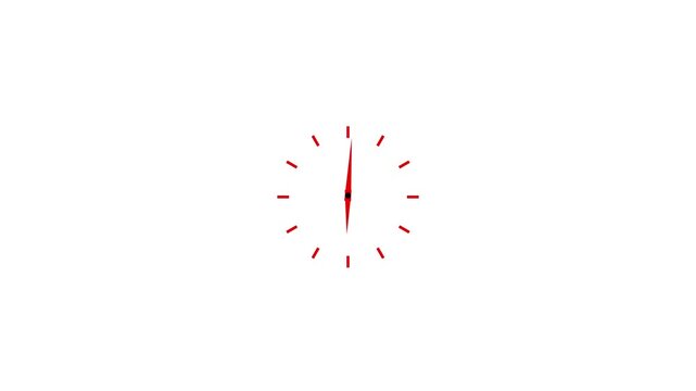 Clock spinning, watch animation on transparent background with alpha channel. Clock icon flat style 24 hours day fast speed with moving timer clock rotation