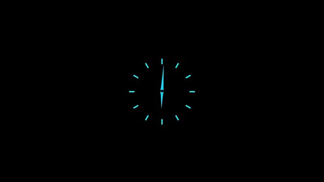 Clock spinning, watch animation on transparent background with alpha channel. Clock icon flat style 24 hours day fast speed with moving timer clock rotation