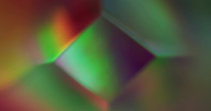 Blur cube color. Geometric flare. Defocused green yellow red shine lens glare flicker sparkle gleam glow on abstract neon light background.