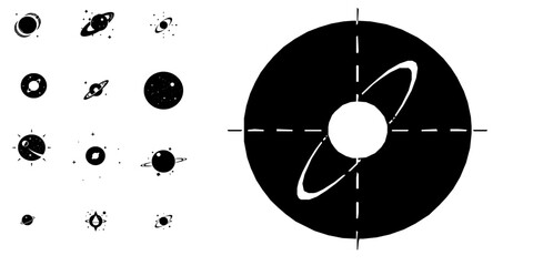 Galaxy Space Cosmos Icon Minimal Black on White Flat Vector Clean Line Design © P_edits