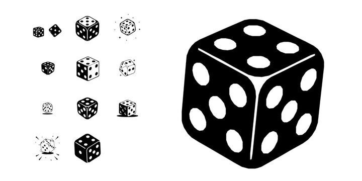Dice Rolling Game Icon Minimal Black on White Flat Vector Clean Line Design