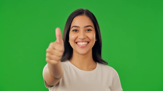 Smiling young woman showing thumbs up, a vibrant symbol of agreement. Ideal as an approval icon and vector asset for positive feedback and success