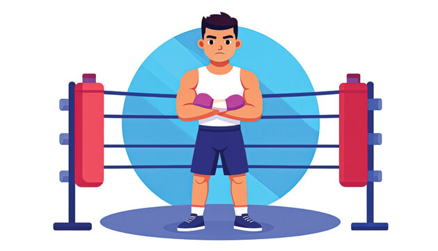 Young man in boxing stance ready.