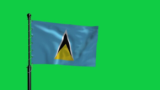 Saint Lucia National Flag Waving on Green Screen Background 4K Loop Animation