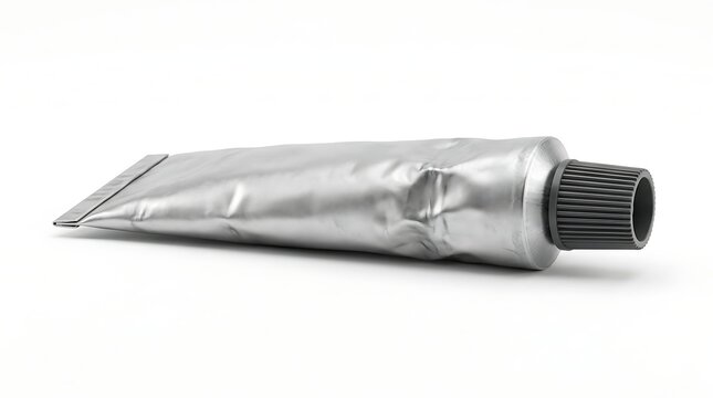 Silver metal tube for cream, ointment, toothpaste or paint isolated on white background