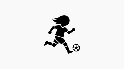 Fototapeta premium A silhouette of a child playing soccer, dribbling the ball with determination and energy, embodying the spirit of sport and active childhood.