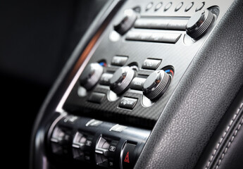 Obraz premium Radio and center console of a car interior at a car show