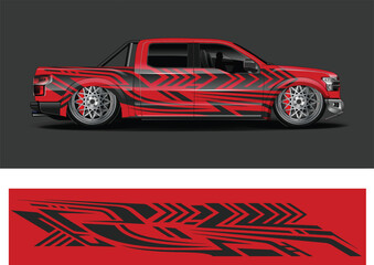 Stylish Red Pickup Truck with Graphic Design © sweet vector