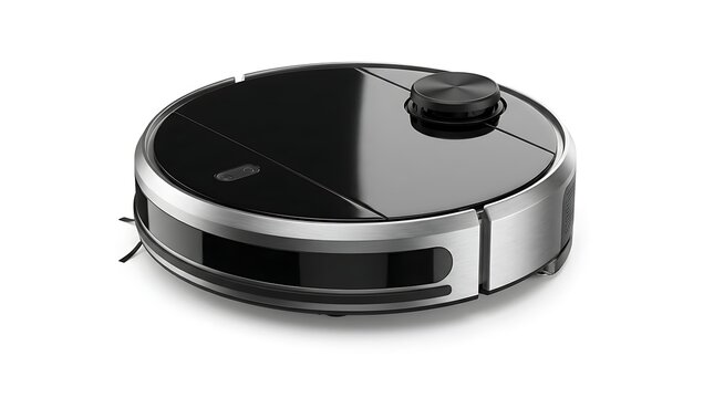 Modern robotic vacuum cleaner for smart home cleaning isolated on white background