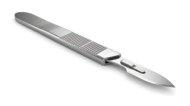 Surgical scalpel with metal handle isolated on white background