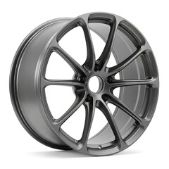 Obraz premium Modern dark grey alloy car wheel rim isolated on white background