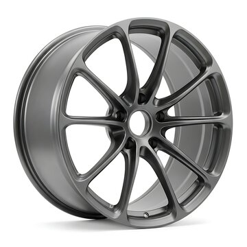 Modern dark grey alloy car wheel rim isolated on white background