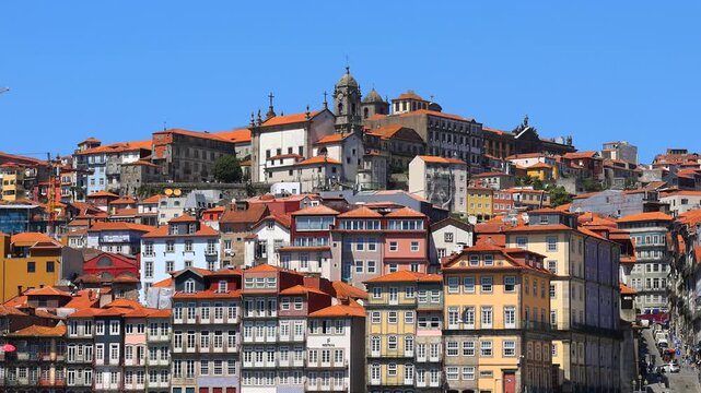 Colorful houses and cityscape of Ribeira district in Porto