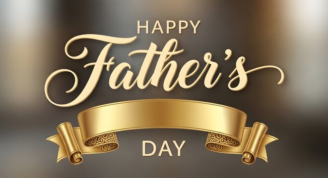 golden label with ribbon and happy fathers day text