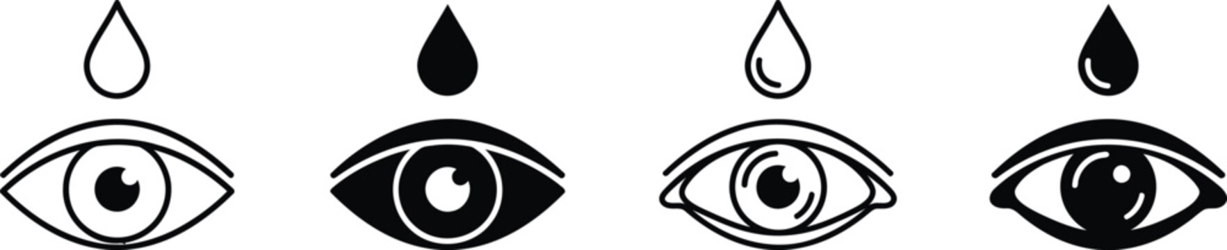 Set of eye drop icons, vector illustration of eye care and ophthalmology symbols