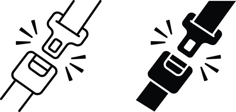 Seat belt icon set, car safety buckle symbol, vector illustration