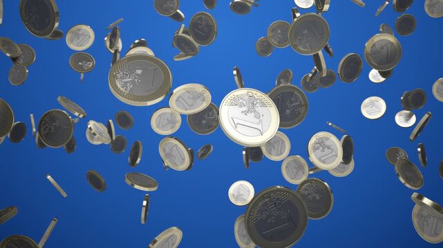Lots of euro coins floating in the air. Horizontal version.
