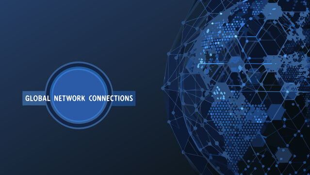 Global Network Connections Illustration With World Map And Geometric Shapes communication