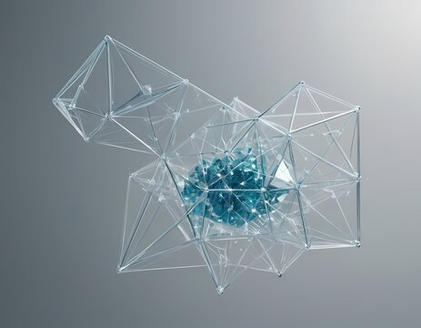 Abstract 3D crystal geometric shapes, futuristic polyhedral glass structures, polygonal mesh, AI generated