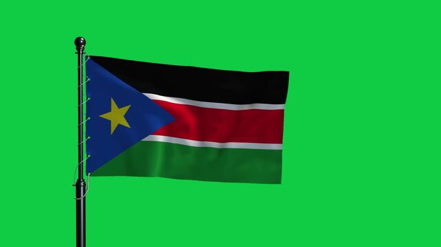 South Sudan National Flag Waving on Green Screen Background 4K Loop Animation