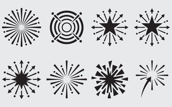 Abstract Starburst and Firework Burst Vector Icons Set Isolated on White Background