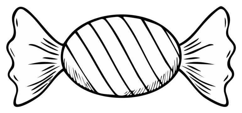 Hand drawn candy in wrapper isolated on white background doodle style