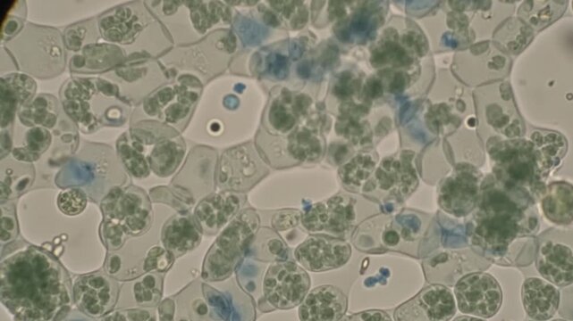 Laboratory microscope still of living biomaterial bacteria, scientific specimen photography